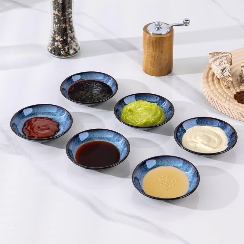 LERATIO Ceramic Soy Sauce Dishes of 6, Reactive Glaze Dipping Sauce Cups/Bowls/Dishes for Kitchen, 3oz Ceramic Small Bowls for Side Dishes, Snacks,and Sushi,Condiment,Dishwasher Safe -Blue - Image 3